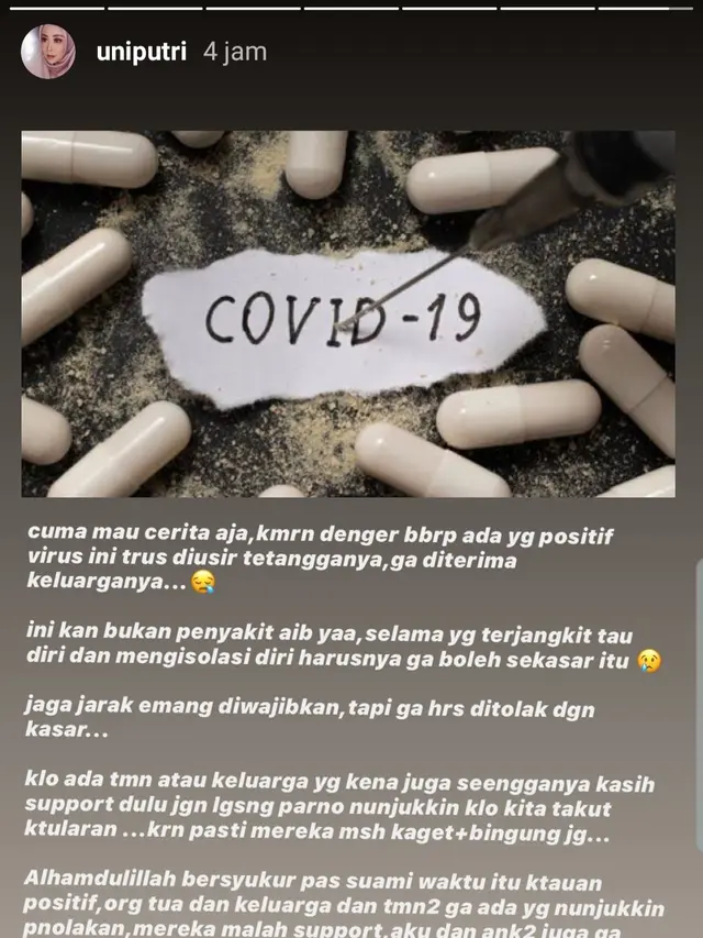 Unggahan Karunia Putripari Cendana atau Uni Putri. (Foto: Instagram @uniputri)