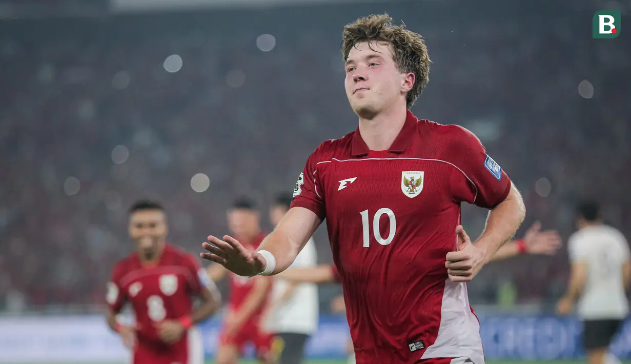 Ekspresi striker Timnas Indonesia, Ole Romeny, setelah menjebol gawang Timnas China pada pertandingan Kualifikasi Piala Dunia 2026 di Stadion Utama Gelora Bung Karno, Jakarta, Kamis (5/6/2025). (Bola.com/Bagaskara Lazuardi)