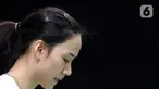 Pebulutangkis tunggal putri Thailand, Nitchaon Jindapol saat melawan Carolina Marin (Spanyol) pada babak pertama Indonesia Masters 2020 di Istora GBK, Jakarta, Rabu (15/1/2020). Nitchaon Jindapol kalah 13-21, 15-21. (Liputan6.com/Helmi Fithriansyah)