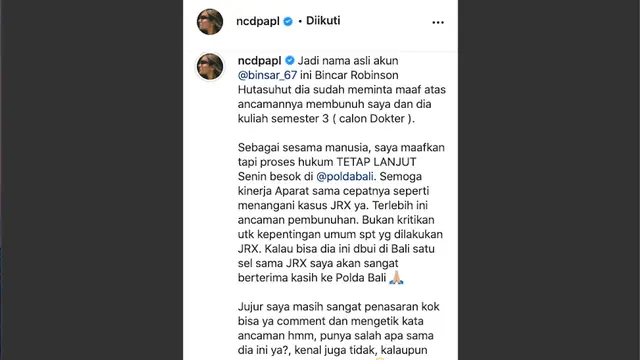 Nora Alexandra Ingin Pelaku Ancaman Pembunuhan Bisa Satu Sel dengan Jerinx SID