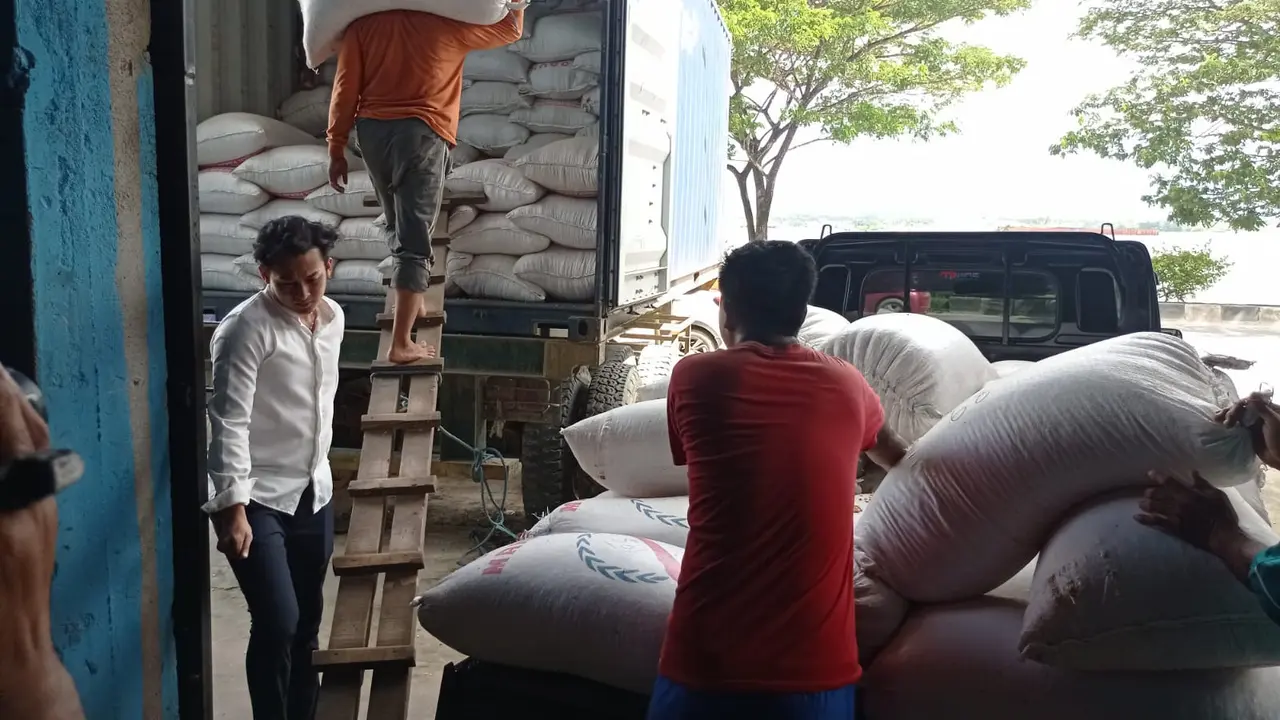 Ekspor 24,5 ton jagung kering asal Sulawesi Tenggara yang dilakukan seorang pemuda asal Kota Kendari, Steven Stenly.(Liputan6.com/Ahmad Akbar Fua)