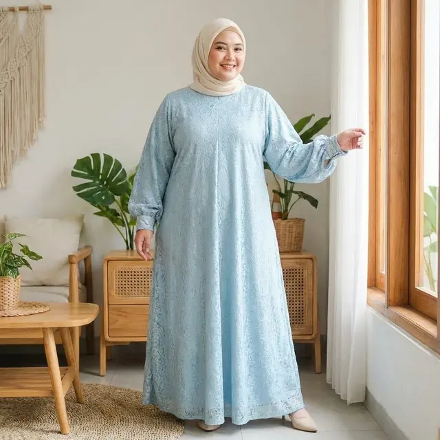 Model Gamis Brokat Buat Orang Gemuk