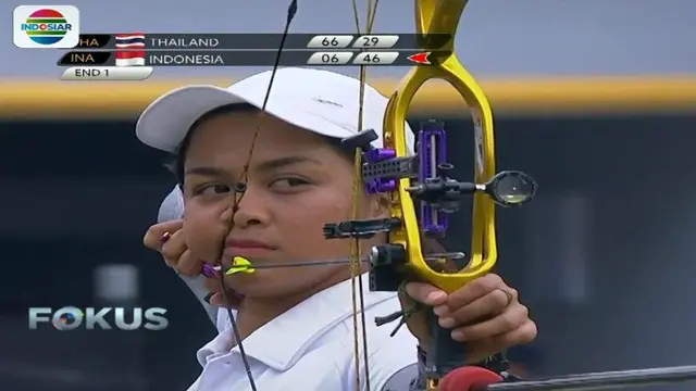 Tiga srikandi Indonesia mengalahkan tim beregu putri Thailand dengan skor 225-222.