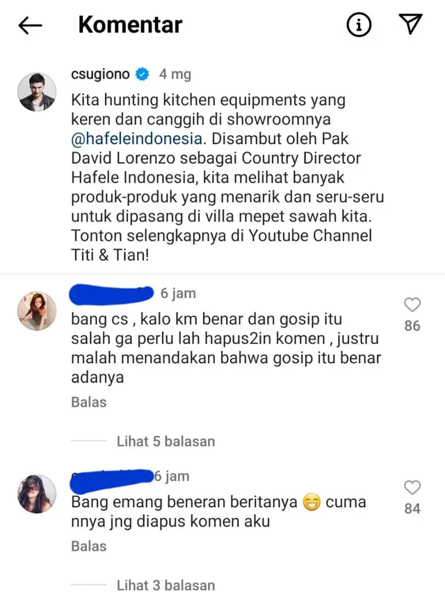 Akun Instagram Christian Suigiono digeruduk netizen setelah isu dugaan perselingkuhan viral di medsos. (Foto: Dok. Instagram @csugiono)