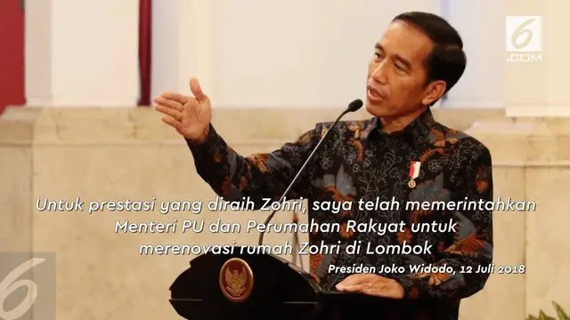Lalu Muhamad Zohri membuat warga Indonesia bangga dengan kemenangannya di kejuaraan dunia junior. Presiden Jokowi memberikan apresiasi dengan renovasi rumah Zohri di Lombok, NTB.