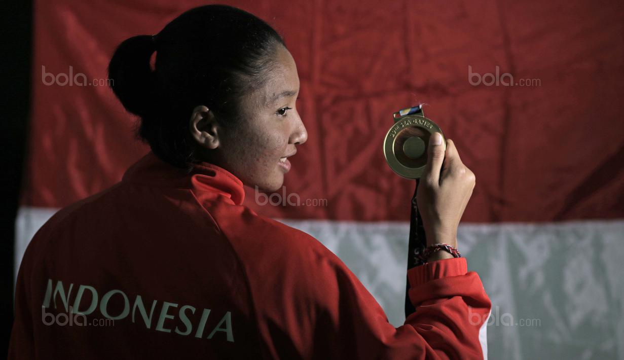 Cok Istri Agung Sanestya Rani memastikan satu emas setelah menang atas atlet Thailand, Arm Sukkiaw dengan skor 7-0 pada SEA Games 2017. (Bola.com/Nicklas Hanoatubun)