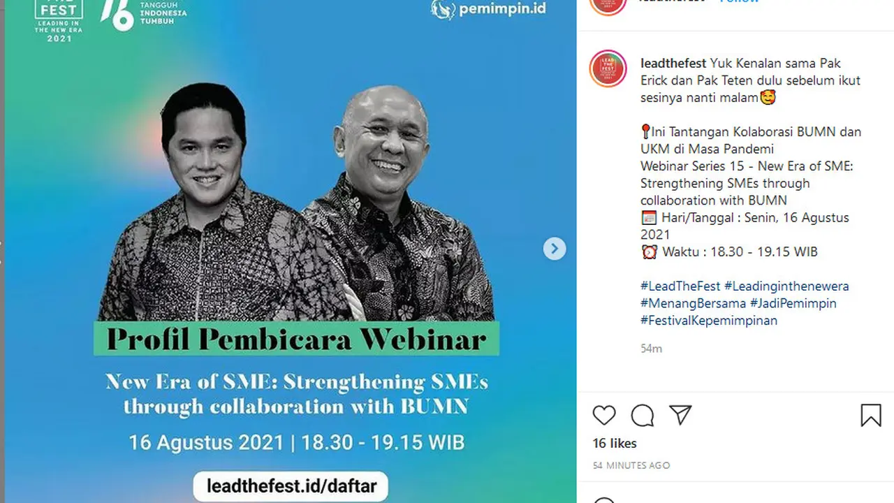 webinar Lead The Fest dengan tema “New Era of SME : Strengthening SMEs through collaboration with BUMN.