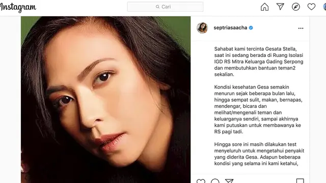 Unggahan Acha Septriasa tentang Gesata Stella. (Foto: Instagram @septriasaacha)