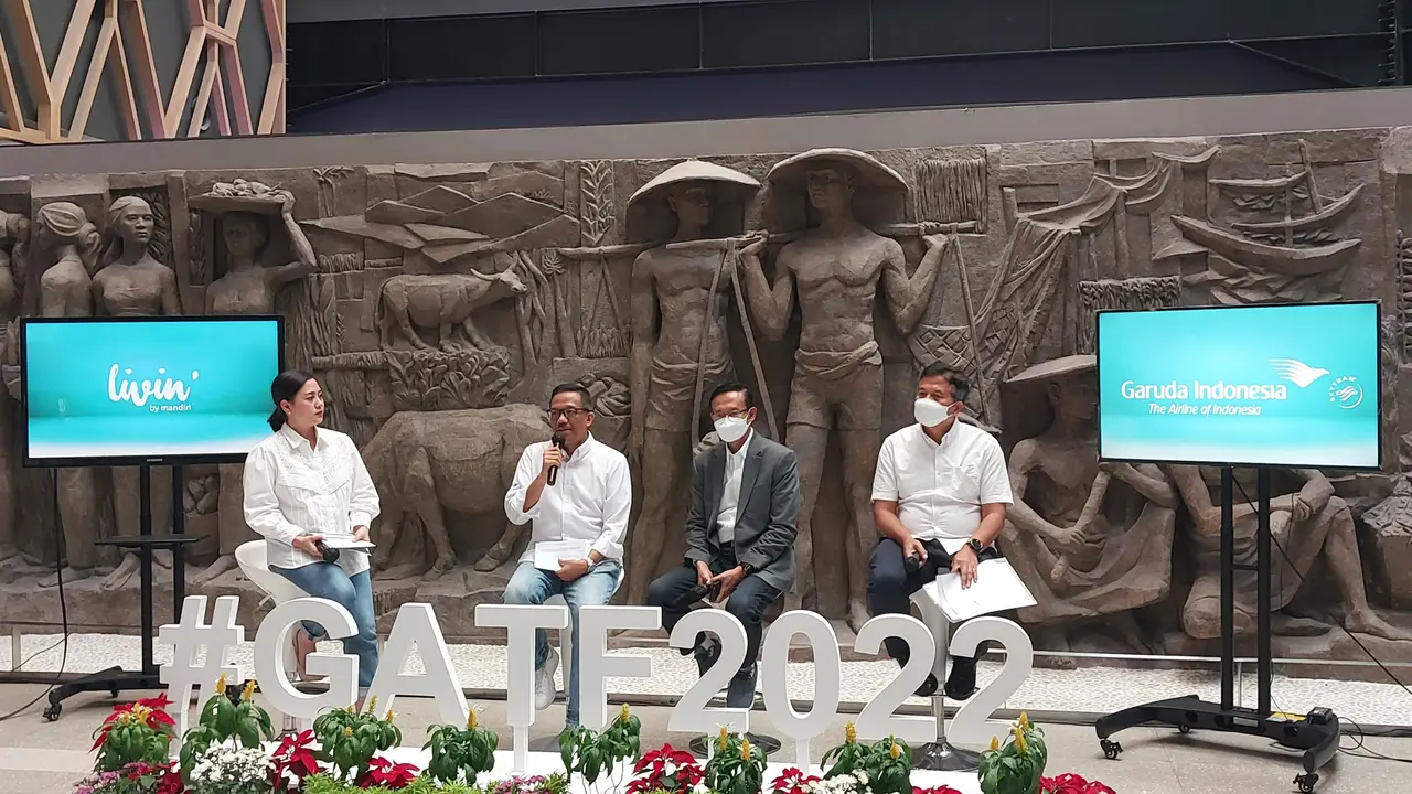 Press Conference Garuda Indonesia Travel Fair (GATF) 2022. Gelaran ini diselenggarakan oleh  Garuda Indonesia dan Bank Mandiri didukung oleh Dyandra Promosindo.
