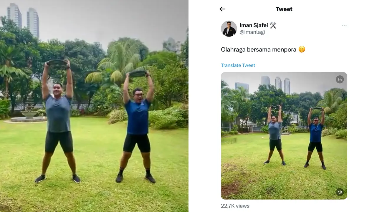 Potret Dito Ariotedjo yang Dikabarkan Akan Dilantik Jadi Menpora Baru, Masih Olahraga Angkat Beban Pagi Ini bersama Rekannya (Sumber: Twitter/imanlagi)