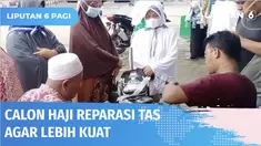 Sembari menunggu jadwal keberangkatan ke Tanah Suci, sejumlah jemaah calon haji di embarkasi Bekasi melakukan reparasi tas kecil untuk surat atau dokumen miliknya. Hal ini guna memperkuat ketahanan tas dan menambah aksesoris tambahan untuk tempat min...