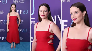 Foto kolase Claire Foy saat menghadiri acara karpet merah pemutaran film "Women Talking" selama Festival Film New York ke-60 di Alice Tully Hall, Lincoln Center di New York City pada 10 Oktober 2022. (Cindy Ord/Getty Images untuk FLC/AFP)