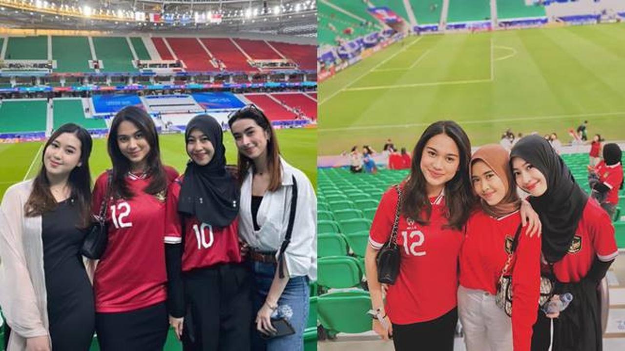 7 Potret Azizah Salsha dan Adiba Khanza Dukung Suami Lawan Jepang di Qatar