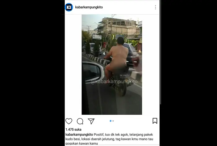 Heboh seorang pria tanpa busana alias bugil bermotor ria di jalanan Kota Jambi. (Foto: Instagram/B Santoso)