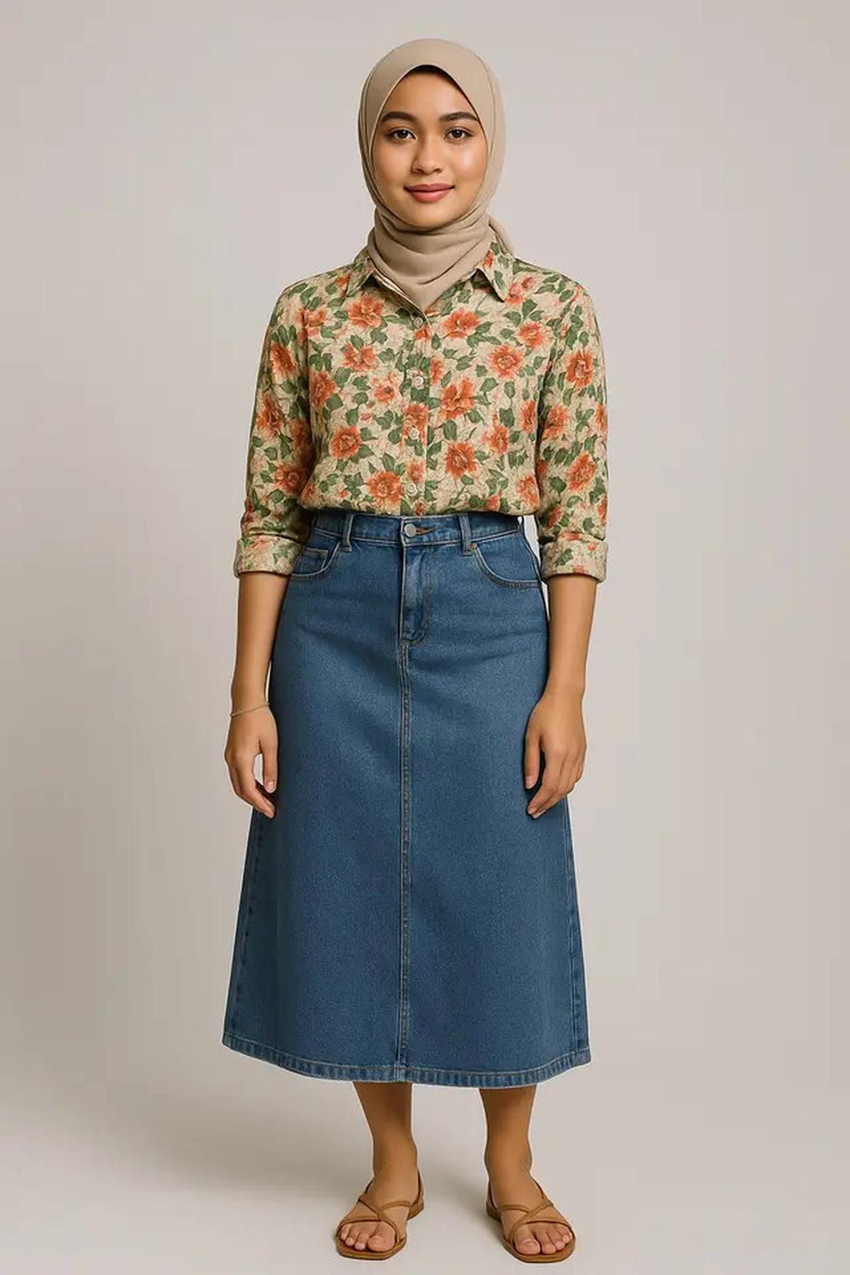7 Referensi Outfit Rok Jeans Hijab yang Timeless, Tampil Trendy Sepanjang Masa