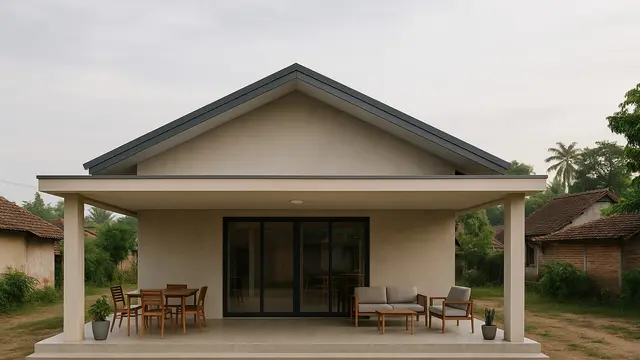 Desain Rumah Sederhana di Kampung dengan Teras Luas (created by AI)