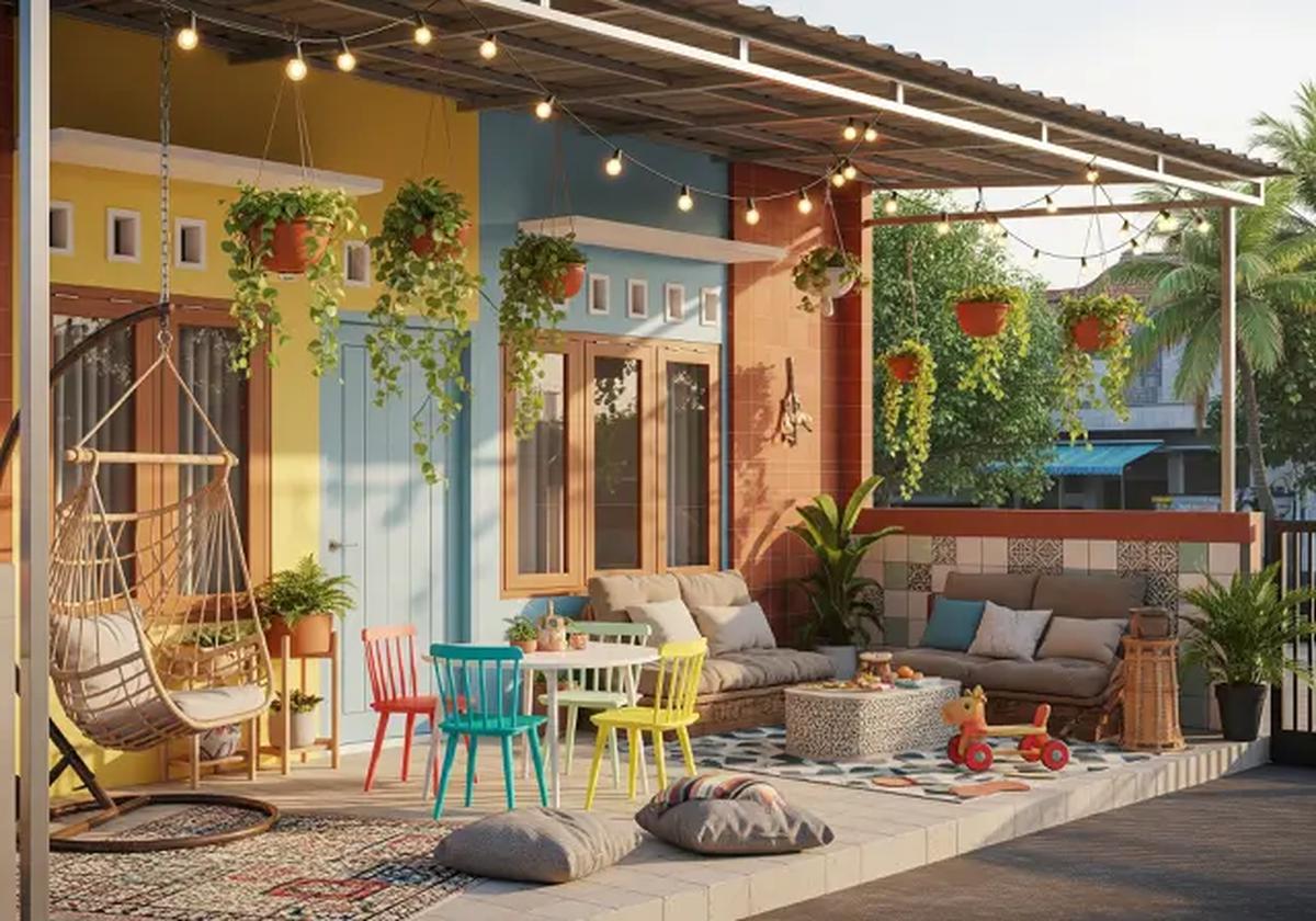 Teras dengan Suasana Ceria dan Cerah/Model Rumah 1 Lantai dengan Teras Depan Luas (Sumber; gemini.com)