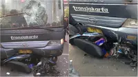 Tepat di Hari Ulang Tahun ke-488 Ibukota, bus Transjakarta menabrak 4 motor, 4 mobill, dan pejalan kaki akibat rem blong. (Twitter/TMC Polda Metro Jaya)