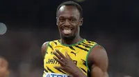 Usai Bolt, terancam absen di Olimpiade Rio de Janeiro 2016 setelah mengalami cedera hamstring dan batal tampil di final 100 meter Kejuaraan Nasional Jamaika di Kingston, Jumat (1/7/2016). (Bola.com/Twitter/NBCOlympics)