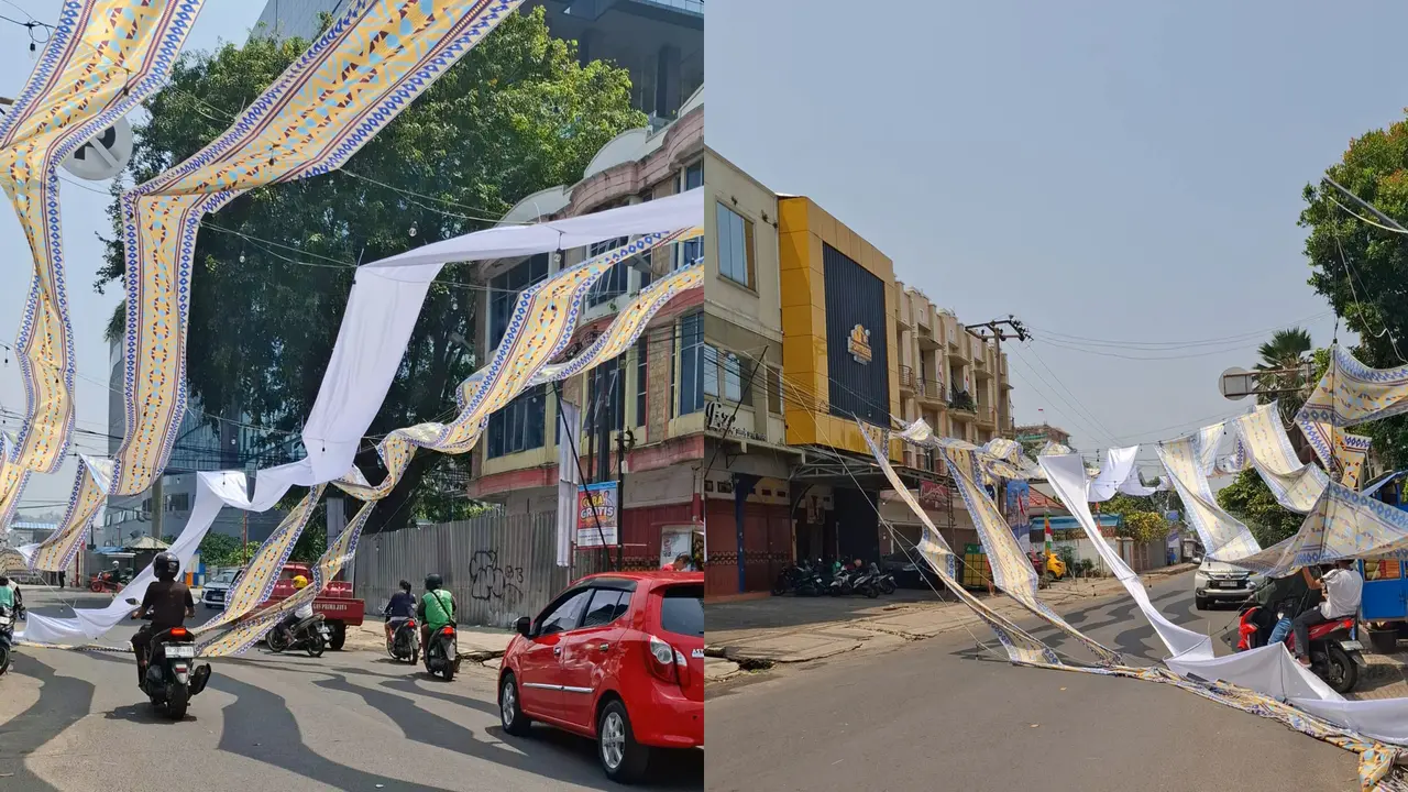 Dekorasi HUT ke-81 RI Terlepas, Menjuntai ke Aspal dan Hampir Jerat Pengendara di Bandar Lampung