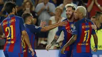 Messi merayakan gol yang dicetak ke gawang Celtic (Reuters/Paul Hanna)