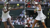Venus Williams (kiri) berhadapan dengan Garbine Muguruza pada final tunggal putri Wimbledon, Sabtu (15/7/2017). (AFP/Frank Augstein/Adrian Dennis)