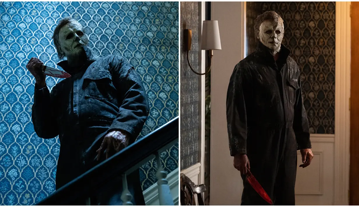 <p>Gambar yang dirilis oleh Universal Pictures ini menunjukkan karakter horor Michael Myers dalam adegan film Halloween Ends. (Ryan Green/Universal Pictures via AP)</p>