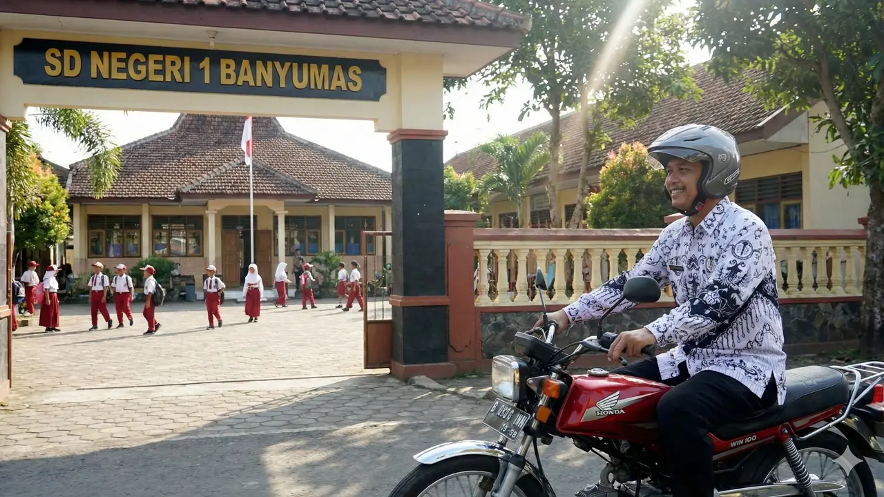 Ilustrasi Pak Guru Mengendarai Sepeda Motor Honda Win 100