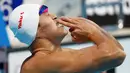 Ekspresi perenang Tiongkok, Sun Yang, setelah memenangi final nomor 800m gaya bebas putra renang Kejuaraan Dunia Akuatik 2015 di Kazan, Rusia. (5/8/2015). (Reuters/Michael Dalder)
