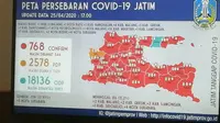 Peta persebaran Corona COVID-19 di Jawa Timur pada Sabtu, 25 April 2020. (Foto: Liputan6.com/Dian Kurniawan)