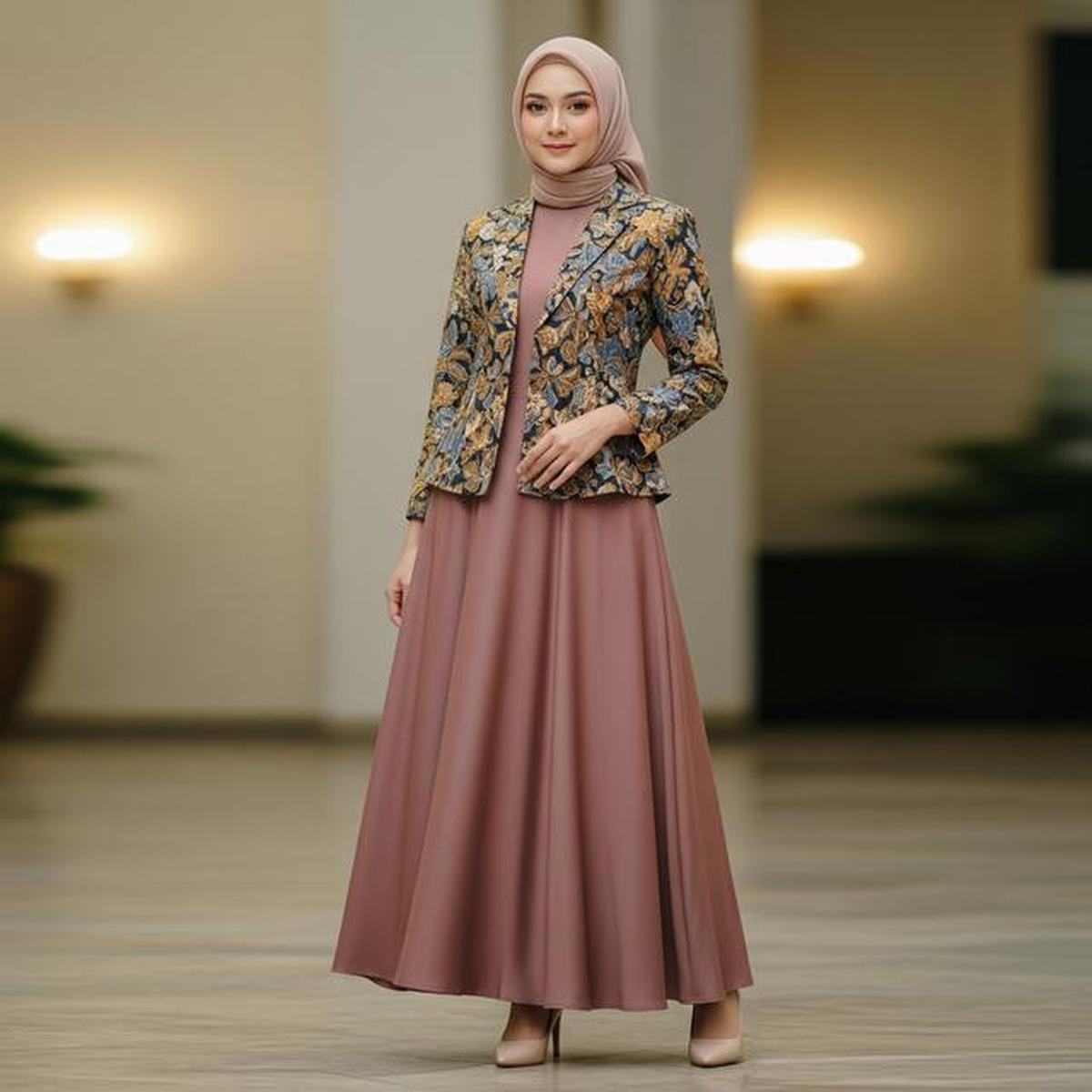 7 Model Gamis Polos Kombinasi Blazer Batik Terbaru, Tampil Stylish di Penghujung 2025