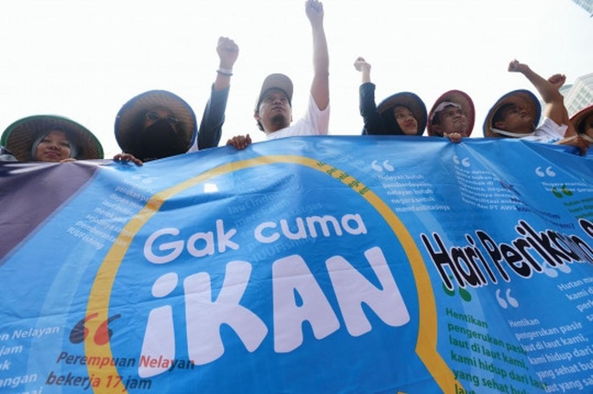 Aksi aktivis gelar peringatan Hari Perikanan Sedunia di HI