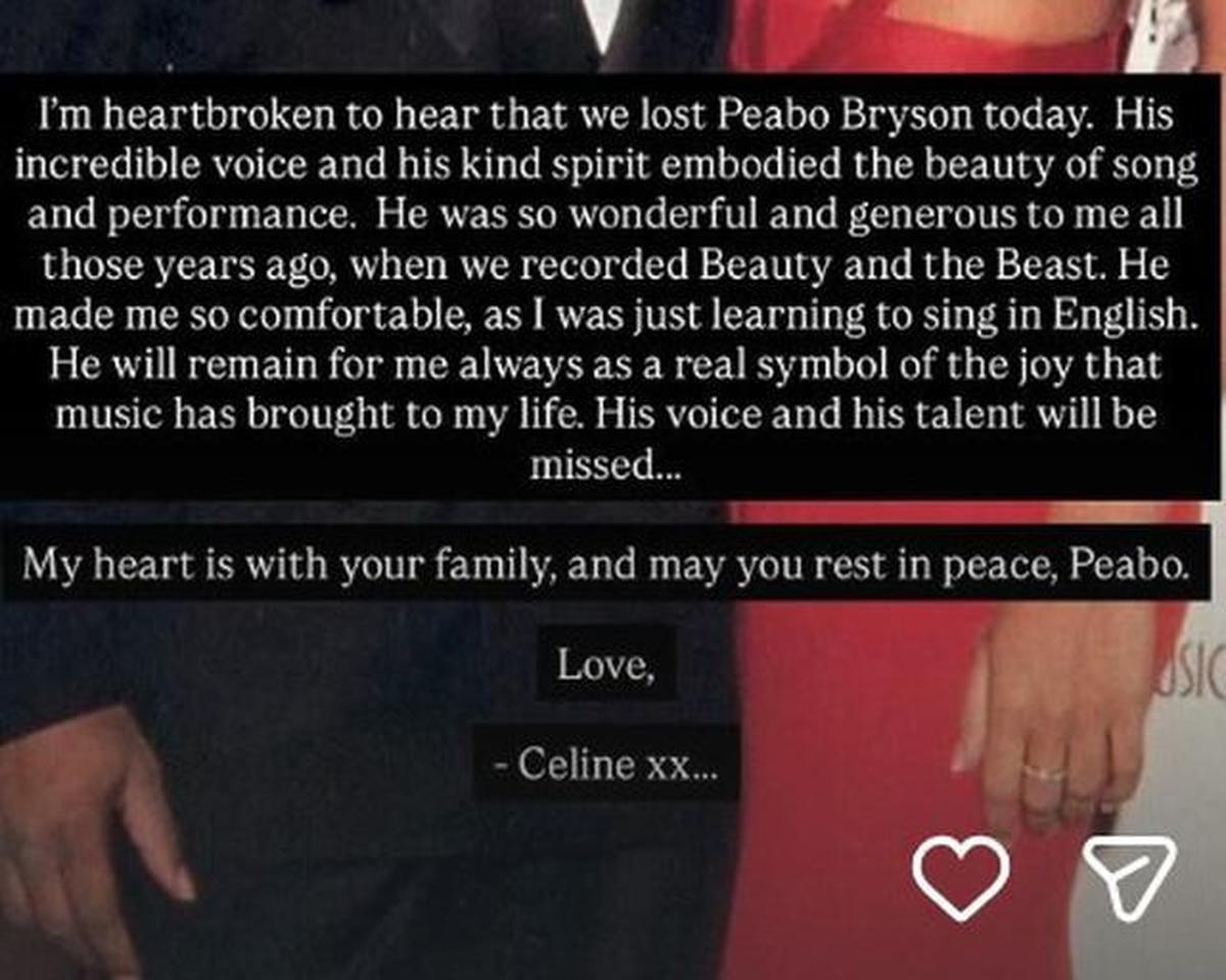 Celine Dion Kenang Memori Bersama Mendiang Peabo Bryson di Lagu Beauty and the Beast