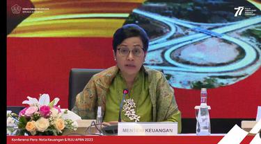 Menteri Keuangan Sri Mulyani Indrawati dalam Konferensi Pers: Nota Keuangan & RUU APBN 2023, Selasa (16/8/2022).