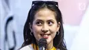 Adhisty Zara saat meet & greet pada gelaran KapanLagi Pensi Bareng Fanta 2025 di Gelanggang Olahraga (GOR) atau Gelanggang Mahasiswa Soemantri Brodjonegoro, Jakarta, Sabtu (28/6/2025). (Liputan6.com/Herman Zakharia)