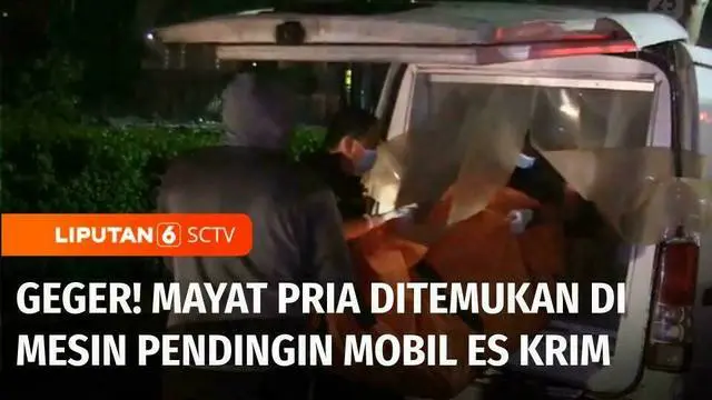 Seorang pria ditemukan tewas di dalam mesin pendingin atau freezer sebuah mobil pengangkut es krim, di Jalan Jend. Sudirman, Jakarta Pusat, Kamis malam. Jasad korban ditemukan rekannya yang hendak menderek mobil yang mengalami pecah ban.