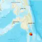 Gempa di Filipina pada kedalaman 70 km, terjadi sekitar 100 km tenggara Kota Sarangani di lepas Pulau Mindanao. (Screen grab USGS)