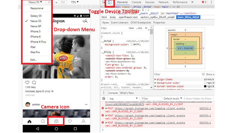 Mengunggah foto di Instagram melalui browser Chrome (Sumber: Make Use Of)