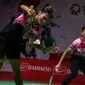 Pebulutangkis ganda putra Indonesia, Muhammad Shohibul Fikri/Bagas Maulana bertanding melawan pebulutangkis gandal putra China, Ren Xiang Yu/Tan Qiang saat laga 16 besar Indonesia Masters 2023 di Istora Senayan, Jakarta, Kamis (26/01/2023). Muhammad Shohibul Fikri/Bagas Maulana menang dua game langsung 21-14, 21-14. (Bola.com/Bagaskara Lazuardi)