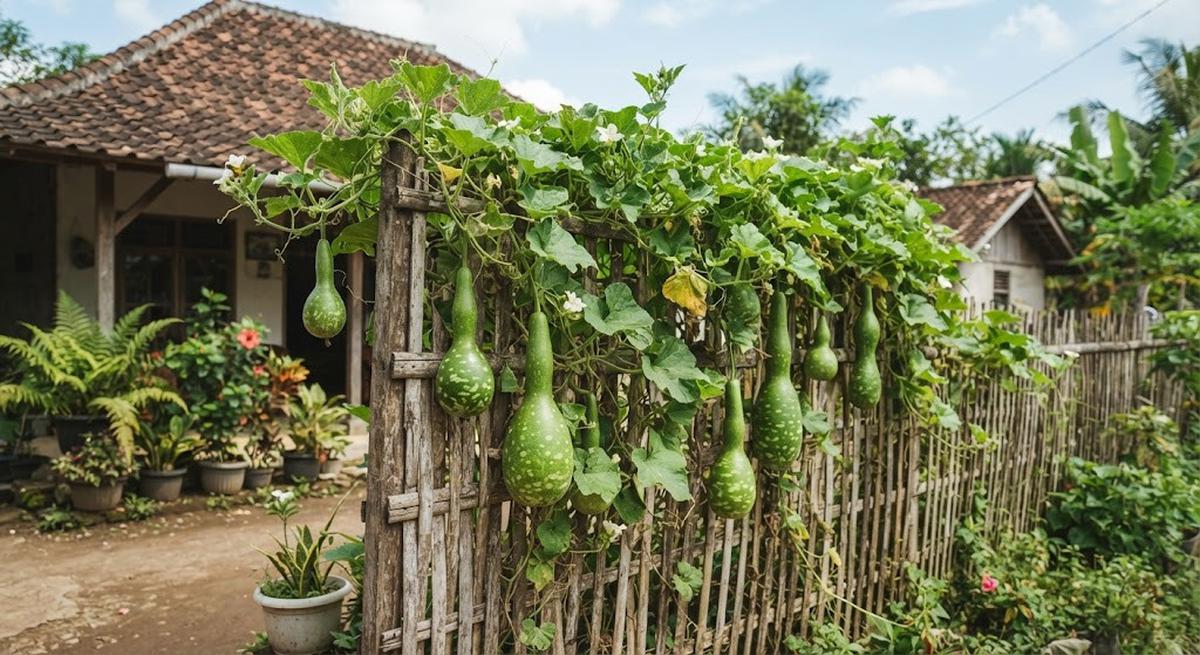 Jenis labu rambat yang cepat berbuah untuk menghijaukan pagar rumah model labu botol