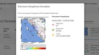 Gempa hari ini, Jumat (14/6/2024) menggetarkan pukul 12:39:43 WIB, lindu menggetarkan wilayah Pesisir Selatan, Provinsi Sumatera Barat (Sumbar). (www.bmkg.go.id)