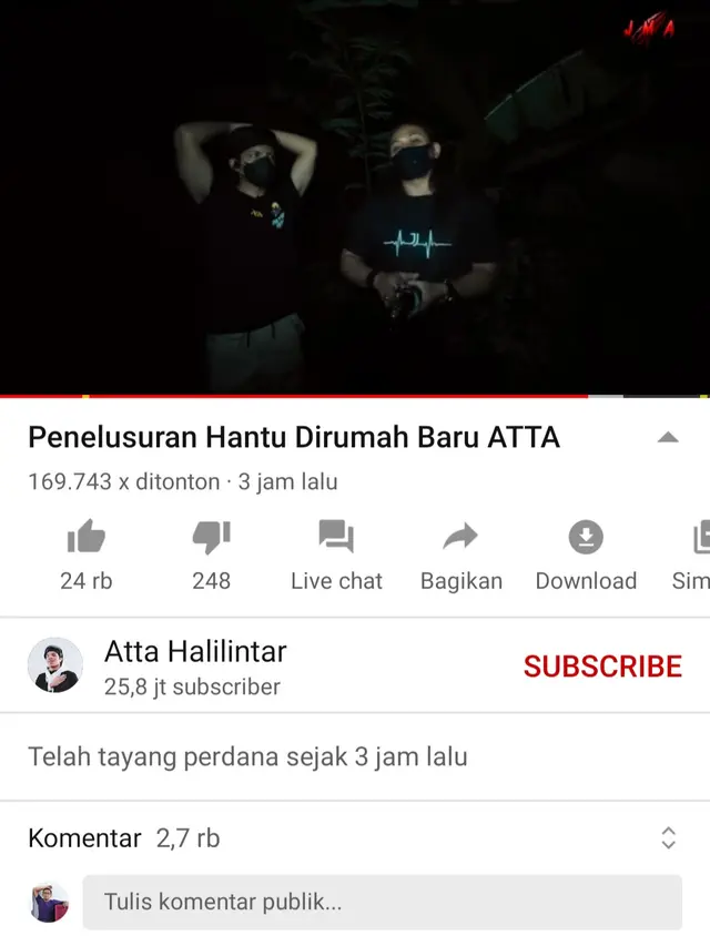 Unggahan Atta Halilintar. (Foto: YouTube Atta Halilintar)