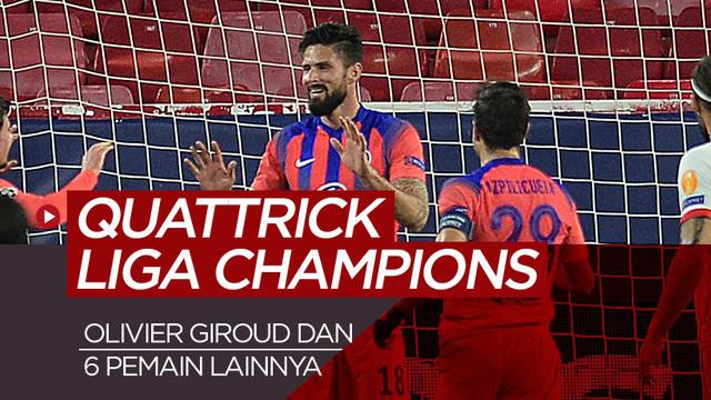 Berita motion grafis 7 pemain pencetak quattrick di Liga Champions, terbaru Olivier Giroud.