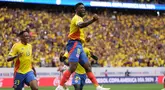 Gelandang Kolombia Jefferson Lerma berselebrasi setelah mencetak gol kedua timnya ke gawang Paraguay pada laga pembuka Grup D Copa America 2024 di Stadion NRG, Houston, Amerika Serikat, Selasa (25/6/2024).  (AP Photo/Kevin M. Cox)