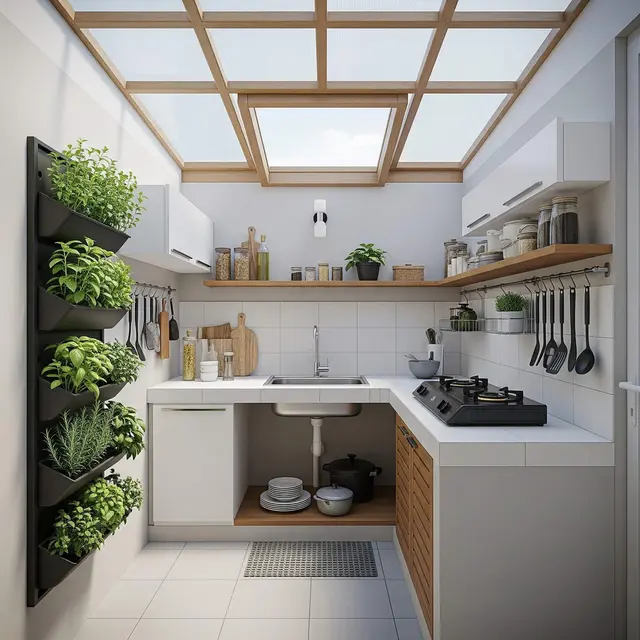 Dapur Semi Outdoor 2,5x2 Meter Rumah Type 45 dengan Skylight dan Taman Samping