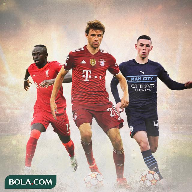 Ilustrasi - Sadio Mane, Thomas Muller, Phil Foden
