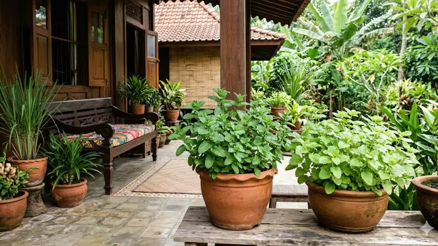 Kombinasi Tanaman Herbal Anti Nyamuk di Teras (Foto: Gemini AI)