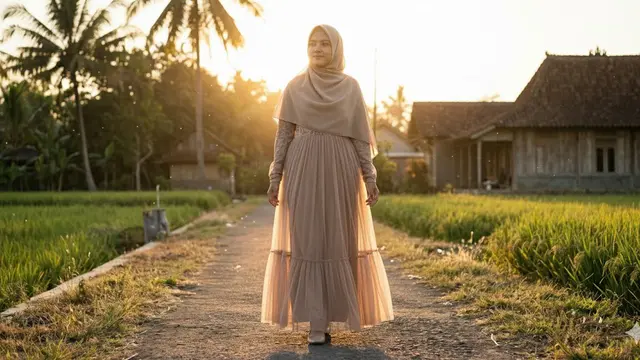 Gamis Flare Tile di Bagian Bawah (Gemini AI)