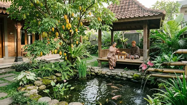 Desain Taman dengan Pohon Blimbing dan Kolam