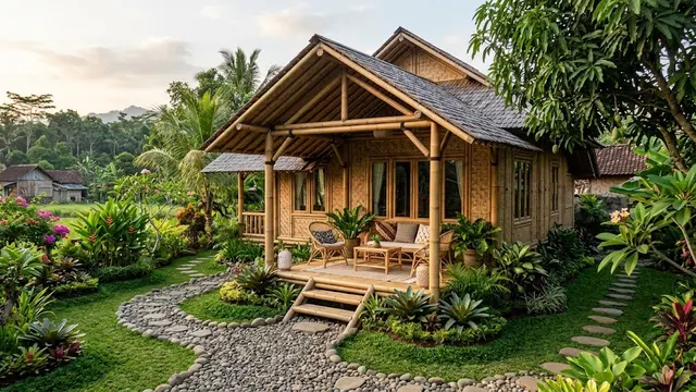 Model Rumah Bambu dengan Teras Nyaman